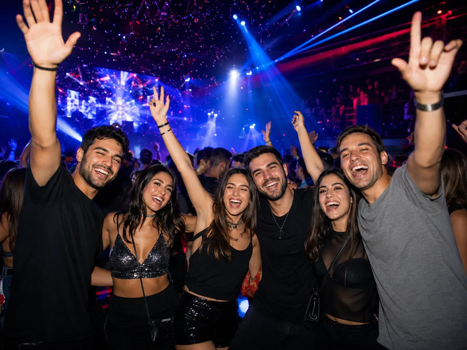 Tanzende Gruppe in einem Nachtclub beim JGA