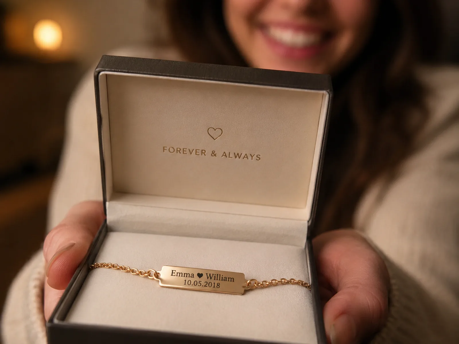 Nahaufnahme eines personalisierten gravierten Geschenks