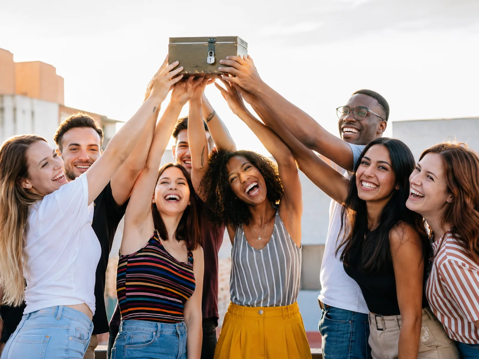 Mehrere Freunde teilen sich Aufgaben bei der JGA-Planung am Tisch auf