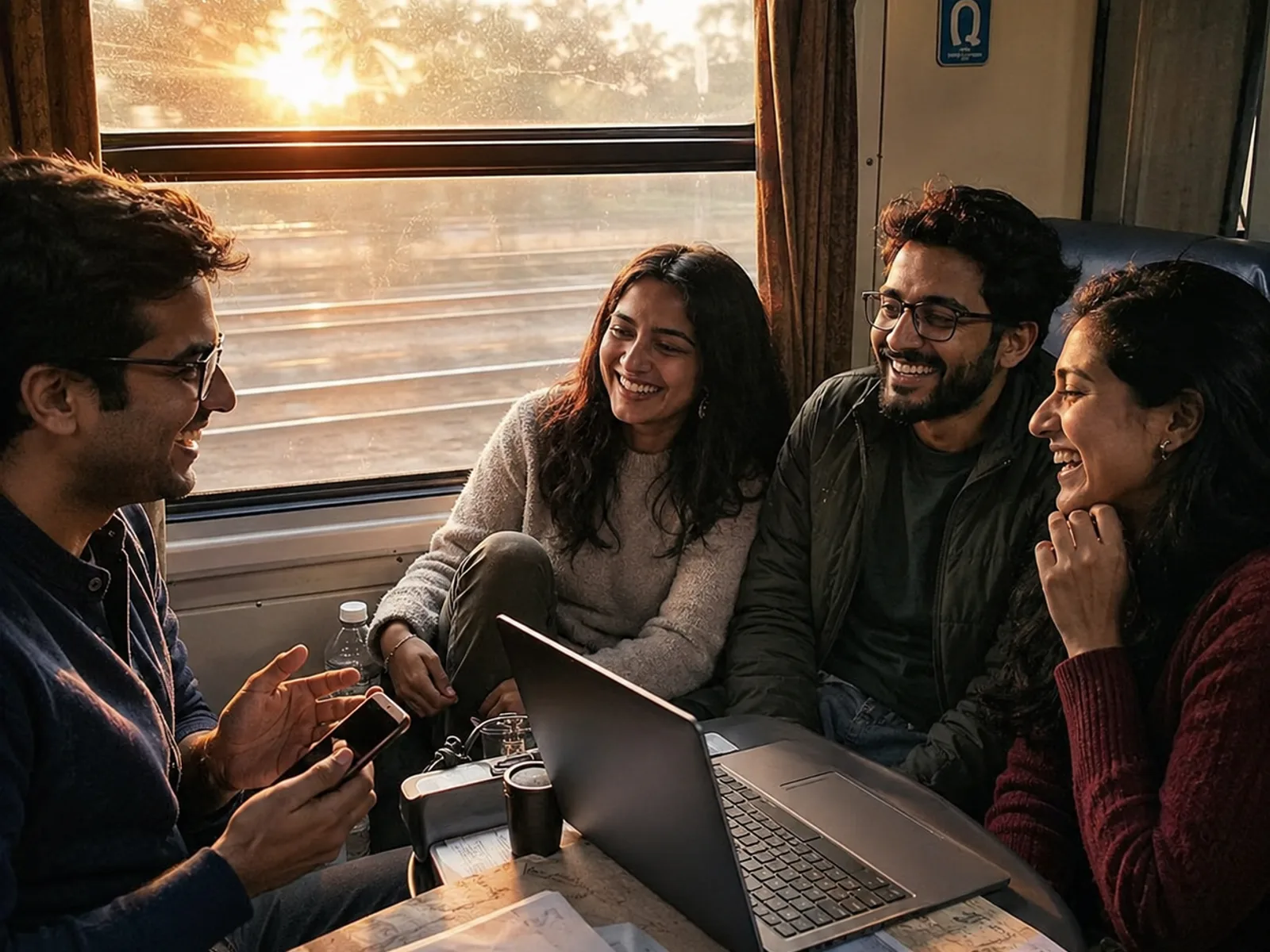 Gruppe sitzt hektisch am Laptop und Smartphone und plant kurzfristig den JGA