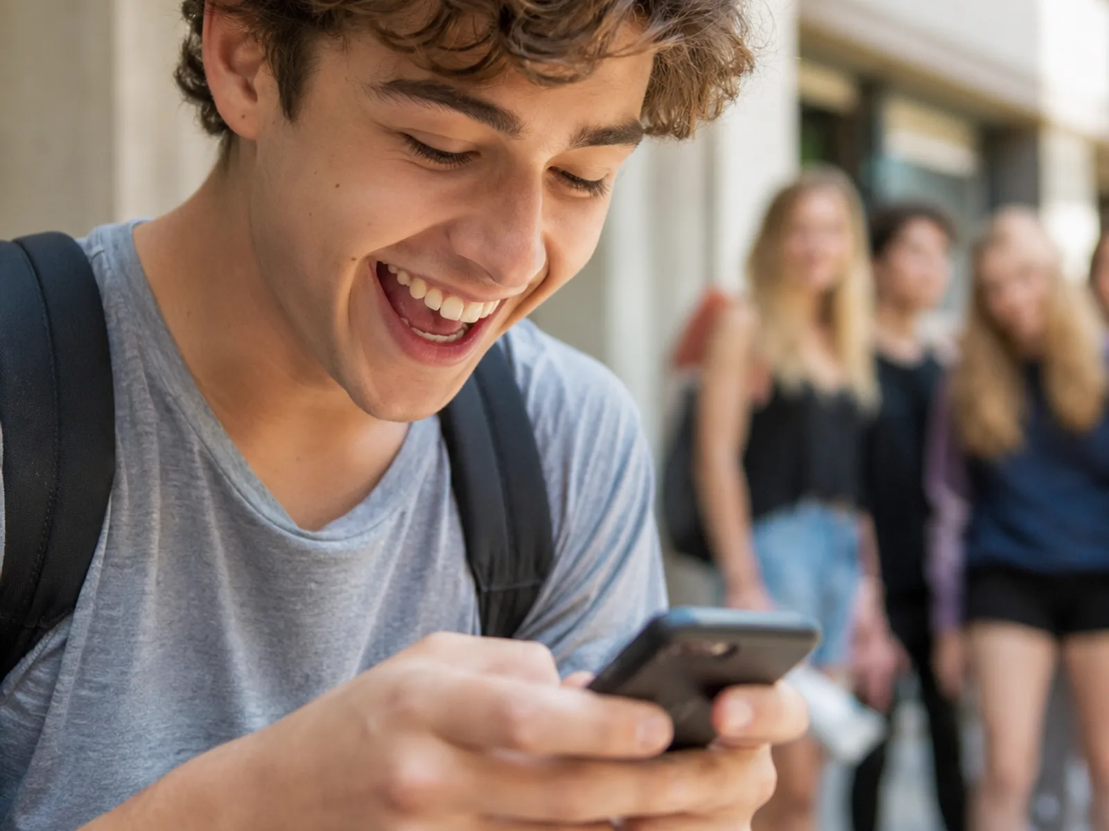 Person schreibt schnell eine Nachricht in einer Gruppen-App auf dem Smartphone