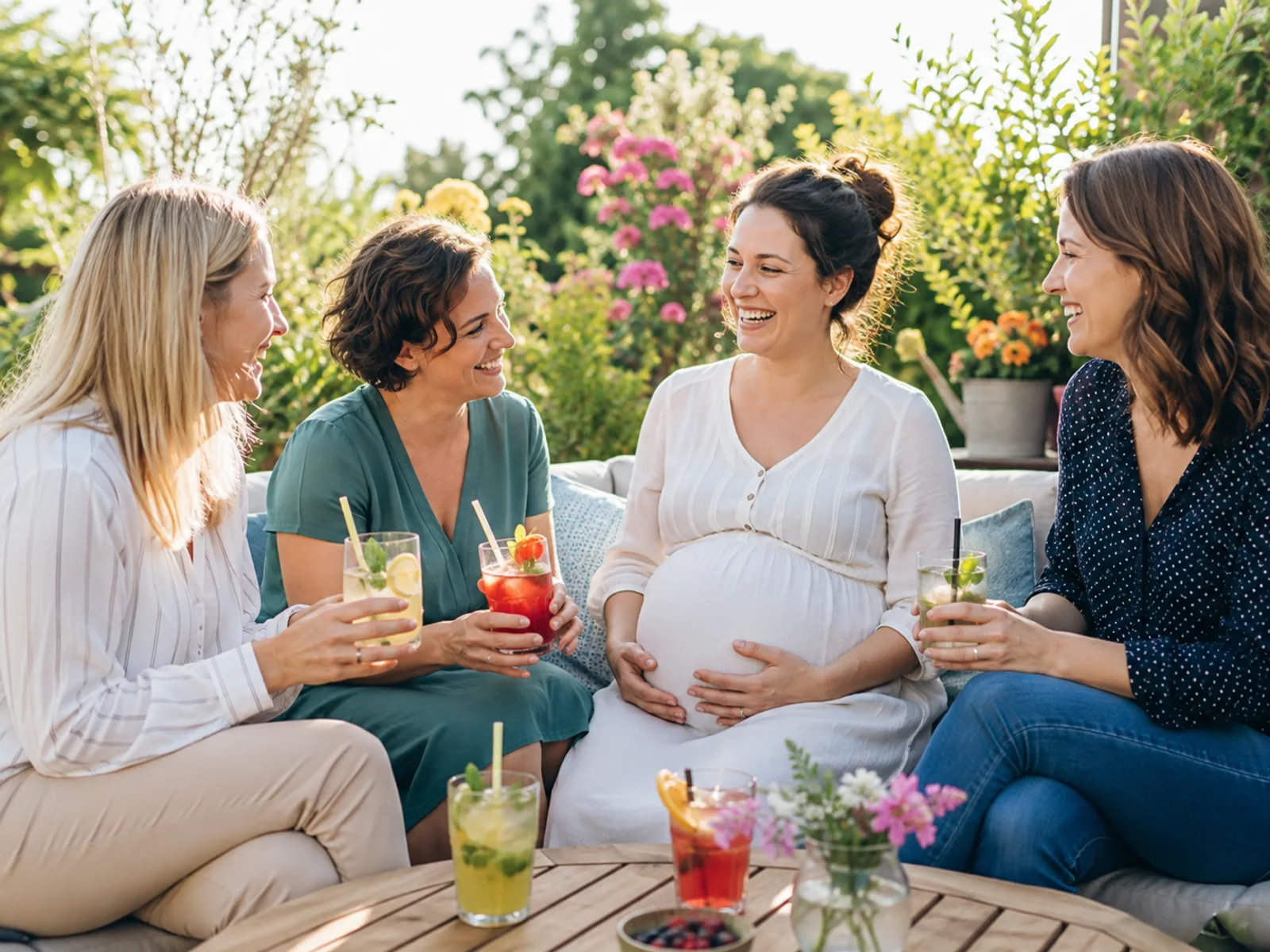 Zufriedene reifere Gruppe stößt gemeinsam mit Sektgläsern auf die bevorstehende Hochzeit an