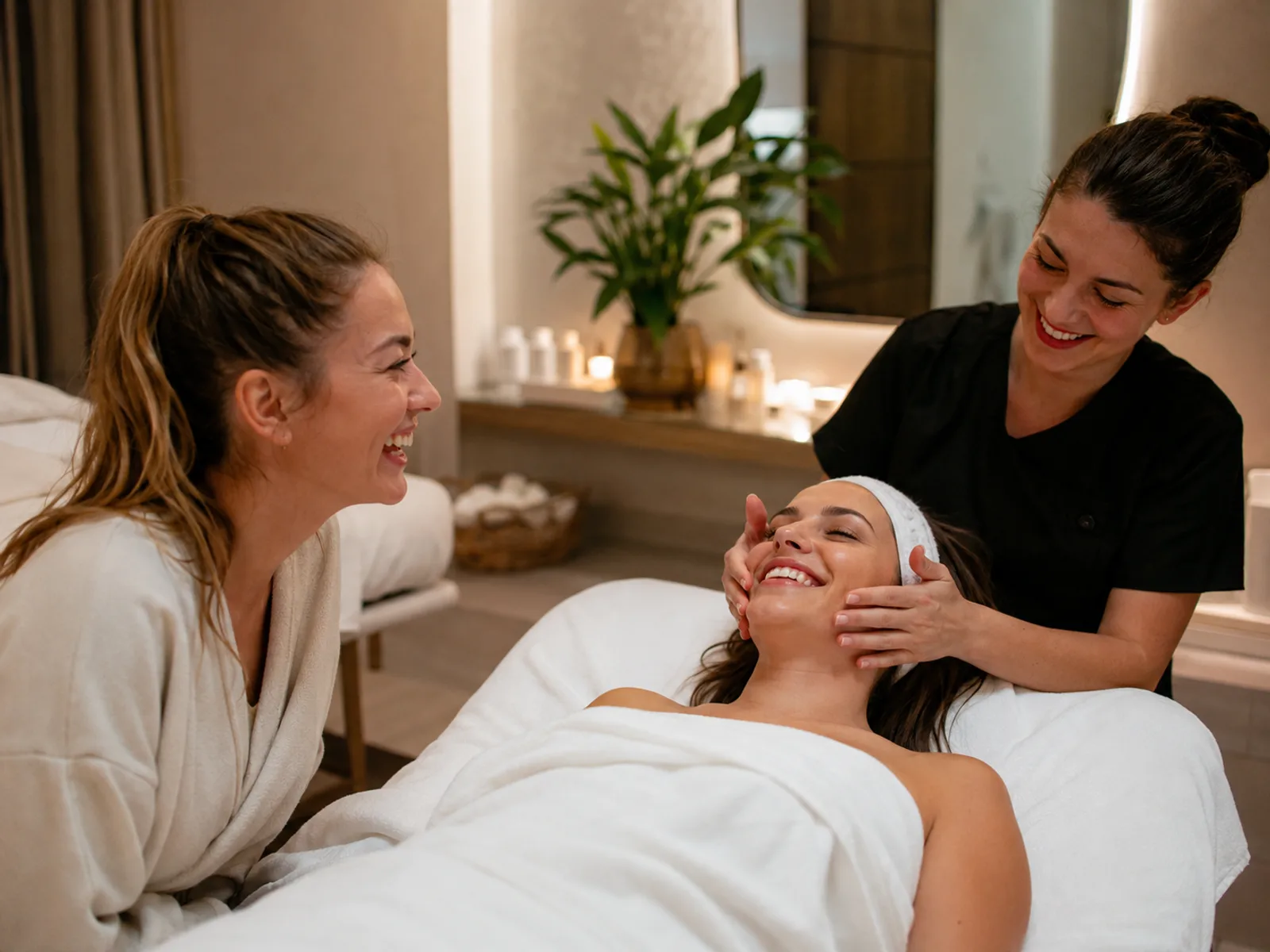 Junge Frau bekommt entspannt eine Massage im Spa